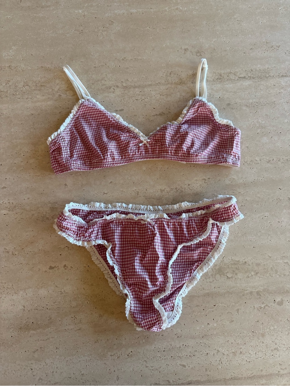 Brandy Melville red and white gingham bow bralette and underwear set never worn